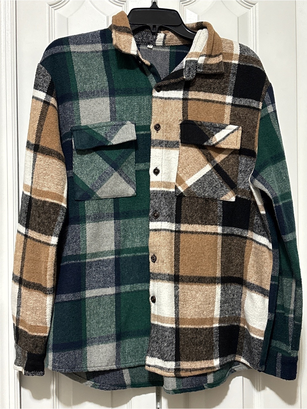 Men's Plaid Flannel Shirt Jacket - Green & Tan